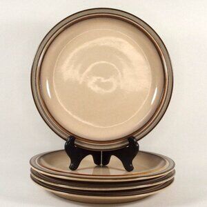 Vintage Denby England Dinner Plate "Sonnet" Pattern, Speckled Tan with Brown Rim